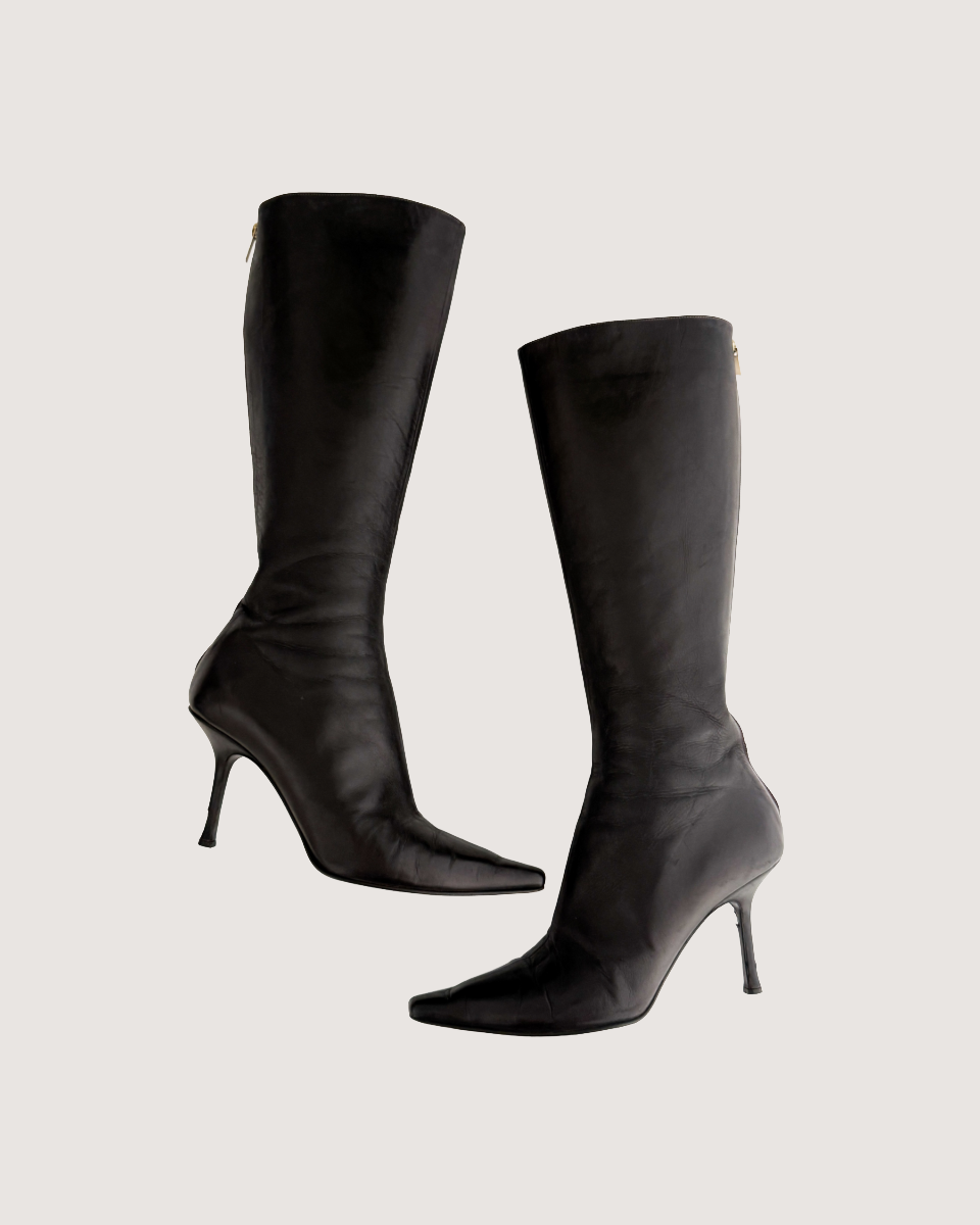 靴 Jimmy choo high heel boot ALIZZE KB 85 | Black Smooth Leather Knee-High Boots | Autumn